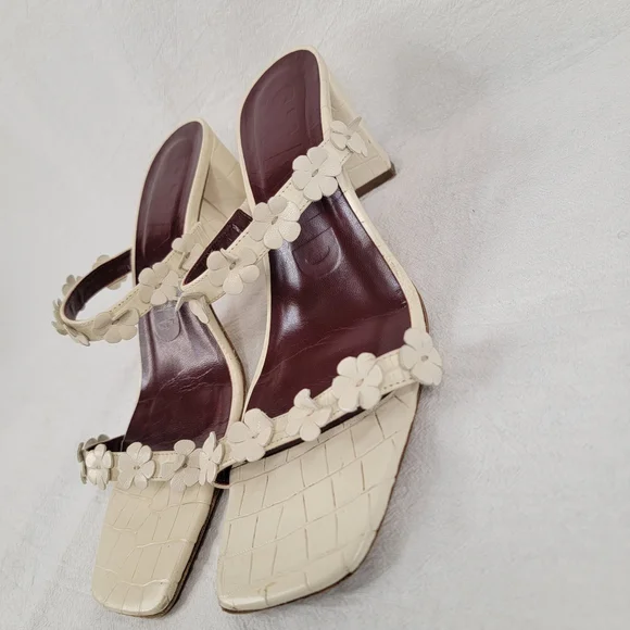 ​STAUD Skylar Cream Croc-Embossed Leather Floral Block Heel Mules - Portugal - Picture 13 of 13